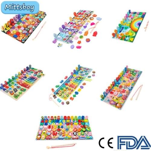 Montessori Magnetic Fishing Board English Traffic Animal Children Educational Early Education Jigsaw Brain Training Learning Toy