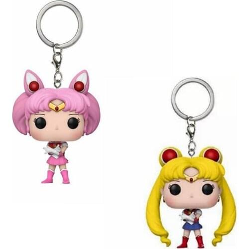 POP cute Sailor Moon & Sailor Chibi Moon pocket pop Keychain action Figure Collection Toys for children with box
