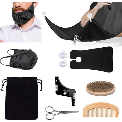 Beard Grooming Set With Beard Comb Brush Apron Bandana & Shaping Tool