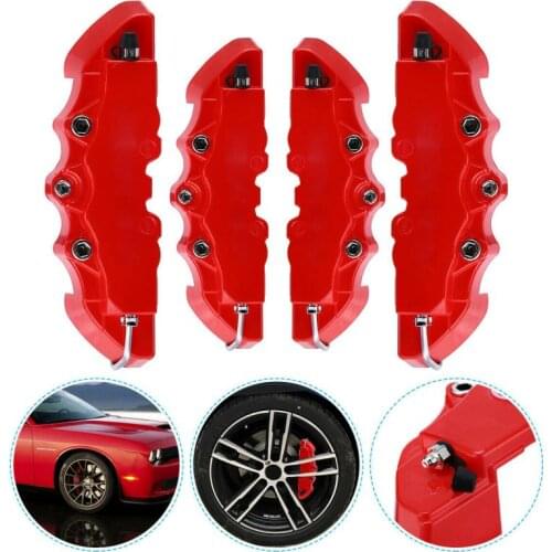 4PCS 3D Red Car Brake Caliper Front And Rear Set 3D Disc Brake Caliper Cover Car Accessories