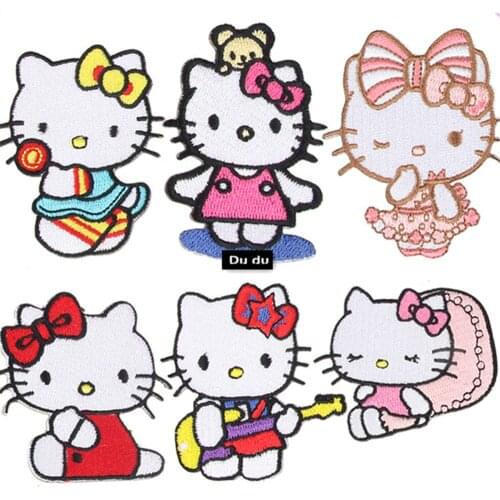 Iron on Clothes Patches Girl Embroidery Cartoon Cat Fashion Clothing Personality Beautify Patches DIY