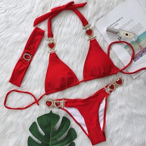New Sexy Halter Crystal Diamond Bikini Women Swimsuit Female Swimwear Two pieces Bikini set Brazilian Hairband Bathing Suit Swim