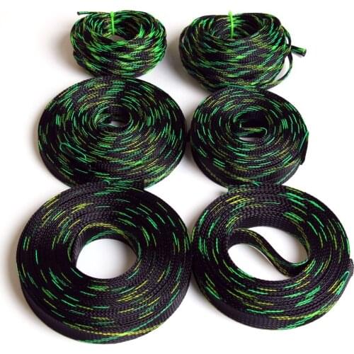 10M Braided Cable Protection Sleeve 4-25mm Black&Green&Yellow Tight PET Expandable Sleeve Wire Gland