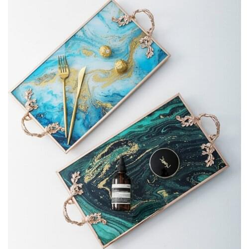 Nordic Creative Tea Tray Handmade Luxury Decorative Table Coffee Glass Serving Tea Tray Bandeja Madera Kitchen Teaware DB60TP