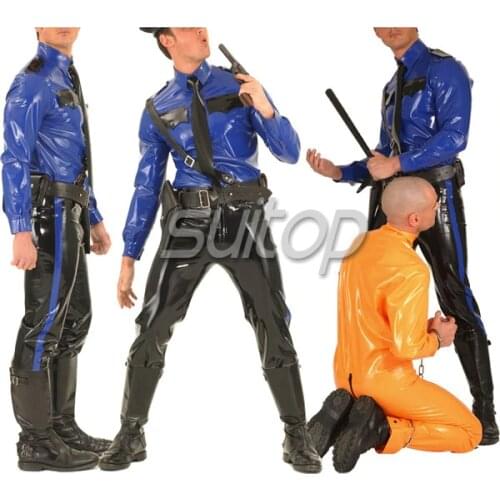Police man rubber uniforms latex costumes military sets not including belt SUITOP customised zentai for man blue