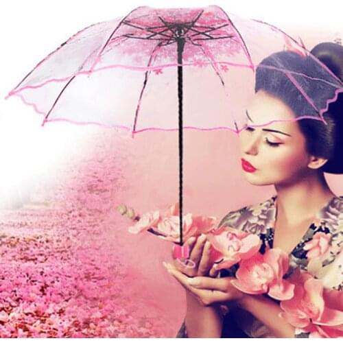 Transparent Umbrella Women Rain Plastic Japan Clear Lace Parasol Paraguas Cherry Blossom Plum Colorful 8 Ribs Umbrella Pink