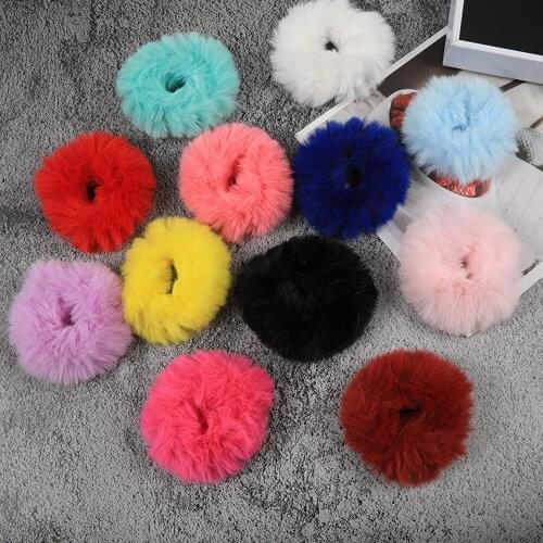 2pcs/set Fluffy Faux Fur Furry Scrunchie Elastic Hair Rope Rubber Band Hair Rings Ties Girls Hair Band Kids Hair Accessories