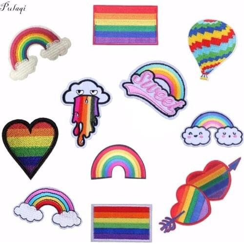 Pulaqi Rainbow Iron On Patches For Clothing Lgbt Flag Gay Pride Embroidered Patch Sticker On Clothes DIY Appliques Decor F