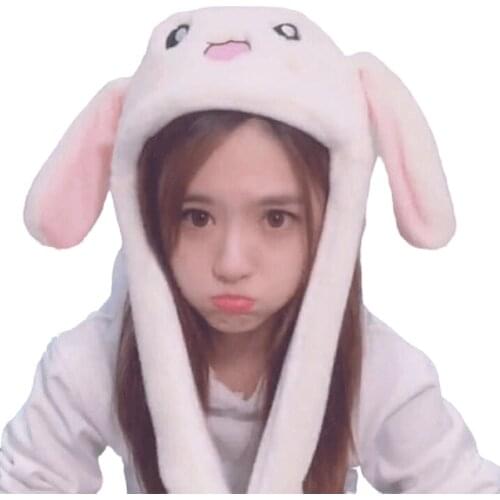 Air-bag Hats Ear-lifting Hip Hop Cap Toy 2020 Winter Cute Cartoon Solid Rabbit Earflap Flannel Fitted Video Live Girls Hat