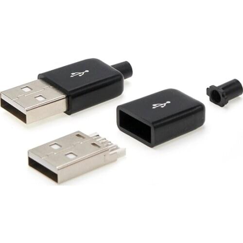 USB 2.0 male connector plug diy A type 4Pin curved connector black white plastic shell micro USB connector jack tail plug socket