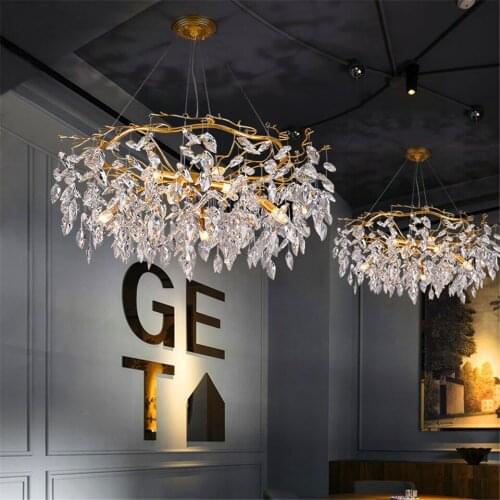Nordic Luxury Gold Crystal Chandelier Lighting Modern LED Chandeliers Lustre Hanging Lamp for Living Room Kitchen Light Fixtures