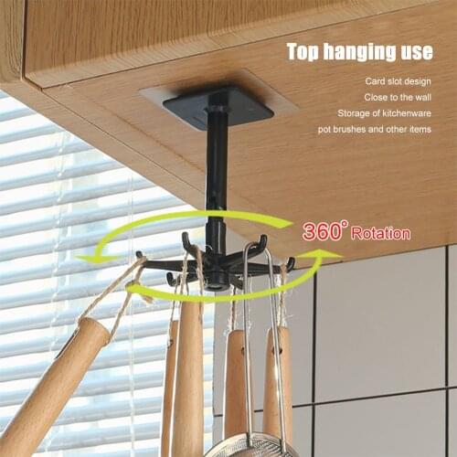 360 Degrees Rotating Hook Holder Punch-free Bathroom Organizar Storage Rack Self Adhesive Wall Mounted Hanging Hanger