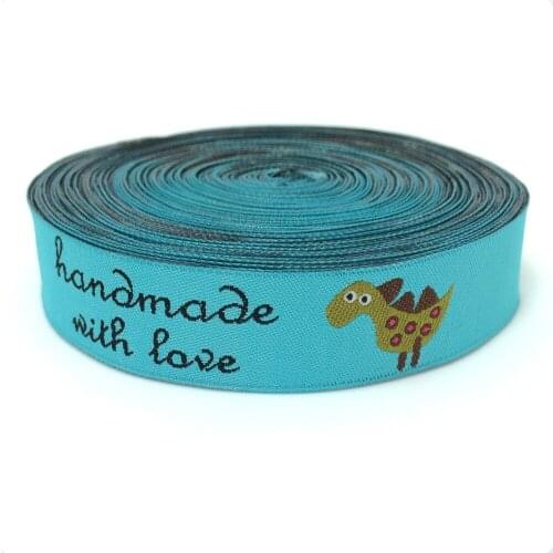 ZERZEEMOOY wholesale 5/8 '(16 mmx10yards) 100% Polyester Woven Jacquard Ribbon Blue dinosaur handmade with love KTZD15102818