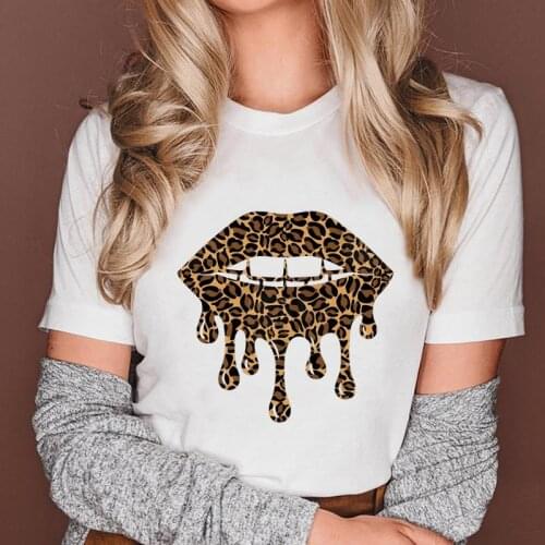 Women Printing Sexy Clothing Leopard Lip Short Sleeve Fashion Female Tops Print Cartoon Lady Graphic Clothes Tees Tshirt T-Shirt