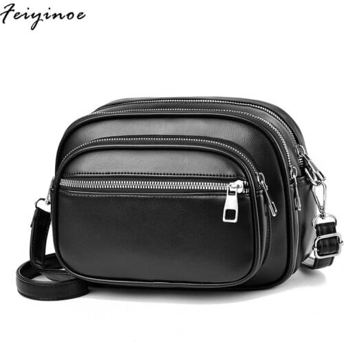 Womens Bag 2020 New Fashion High-Quality Soft PU Leather Ladies Shoulder Messenger Bag Designer Multi-layer Double Zipper Bag