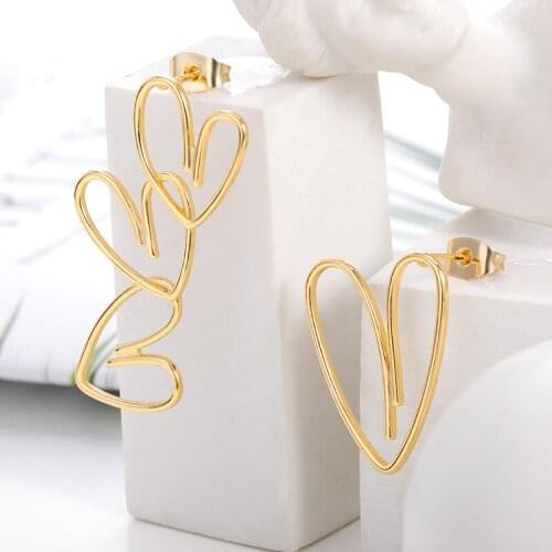 Fashion Retro Metal Line Irregular Peach Heart Stud Earrings For Women Geometric Hollow Earring Simple Fashion Jewellery Gift