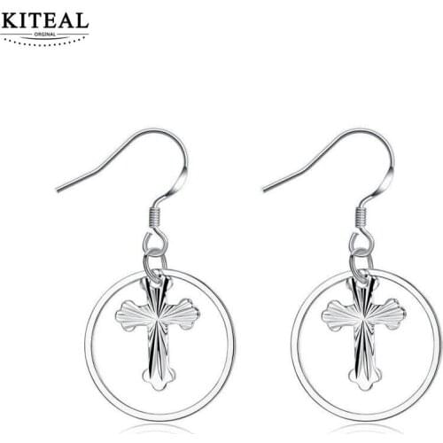 KITEAL Best Gift silver plated earrings for women cross in circle cross pendientes to us bear wedding decoration