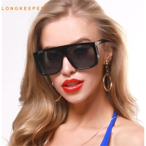 Retro Flat Top Oversized Women Sunglasses Luxury Brand Design Big Frame Square Sun Glasses Black Shades Female UV400 Eyewear