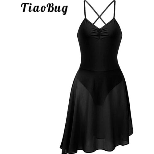 Elelgant Women Chiffon Ballet Dress Gymnastics Leotard Figure Skating Dress Adult Contemporary Dancewear Lyrical Dance Costume
