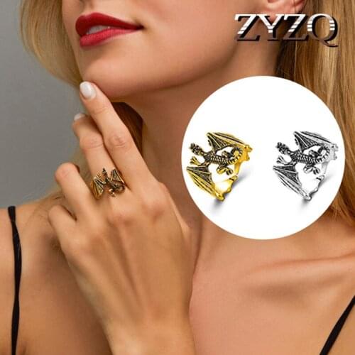 ZYZQ Gothic Vintage Pterosaur Ring for Men Anicent Gold Color Adjustable Opening Finger Rings Wedding Bands Punk Jewelry