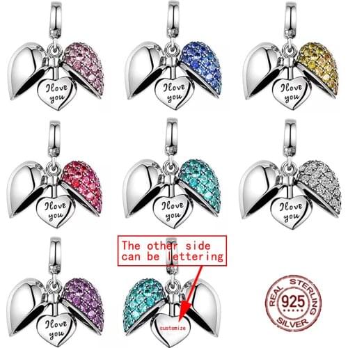 2020 New 925 Sterling Silver Inlaid Stone Heart Can Open Pendant DIY Lettering Nostalgia Ocean Beads Valentines Customized Gift