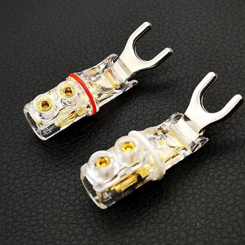 4Pcs Hi-end Pure Red Copper Y Shape Speaker Cable Adapter Jack Plugs Screwing Audio Spade Plug Connector
