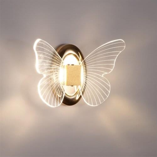 Nordic Angel Wing Acrylic Wall Lamp Bedroom Modern Bedside Light Living Room Dimming Study sconces lights Decorated luminaires
