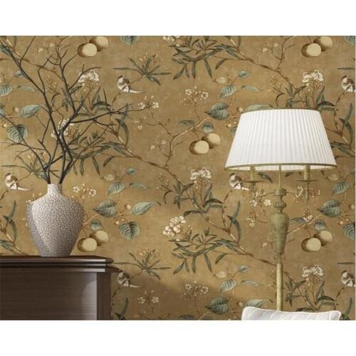 Beibehang American Wallpaper Birds and Birds 3D Wallpaper Living Room TV Background Walls Dark Green Wallpaper for walls 3 d