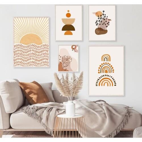 Bohemia Beige Sun Rising Abstract Rainbow Poster Canvas Painting Wall Art Prints Pictures Living Room Interior Modern Home Decor