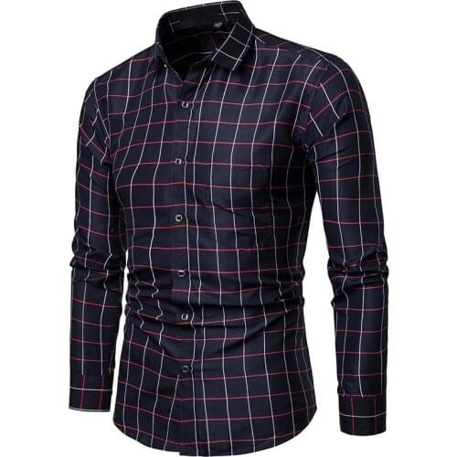 Brand Casual Spring Luxury Plaid Long Sleeve Slim Fit Men Shirt Streetwear Social Dress Shirts Mens Fashions Button Up Shirt