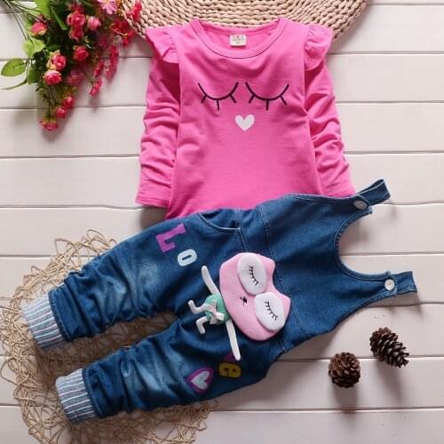 Childrens clothing 1 girls spring clothing set 2 babys autumn clothing 3 babys year old denim Suspenders