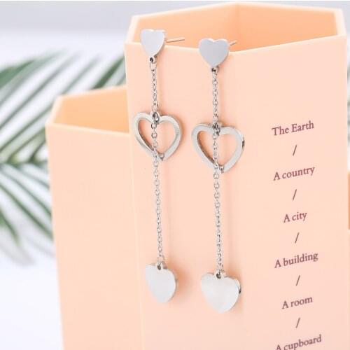 Long Drop Earrings For Woman Luxury Stainless Steel Heart Earrings Lovely Charm Fashion Jewelry Accessories 2020