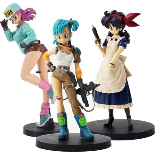 20cm Dragon Ball Chichi Bulma Videl Anime Girls with Guns PVC Action Figure Collectible Model Toys Birthday Gift for Kids