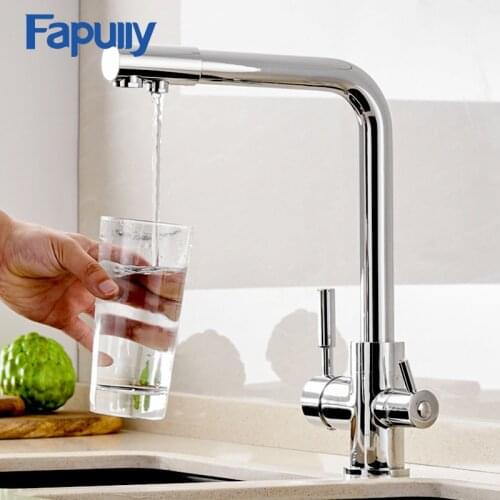Fapully Drink Water Kitchen Faucet Filter Faucet Deck Mounted 360 Degree Rotation Mixer Tap Hot and Cold Mixer Crane For Kitchen