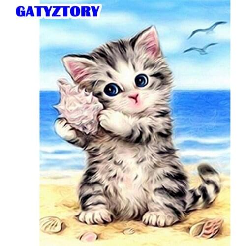 GATYZTORY Little Cats On Beach Animal Picture By Numbers Kits For Adults HandPainted Unique Gift Acrylic Paint Coloring Canvas C