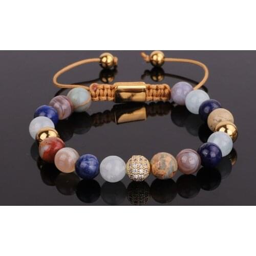 Jaravvi High Quality CZ Micro Pave Ball Natural Stone Handmade Macrame Friendship Bracelet Women Jewelry Gift