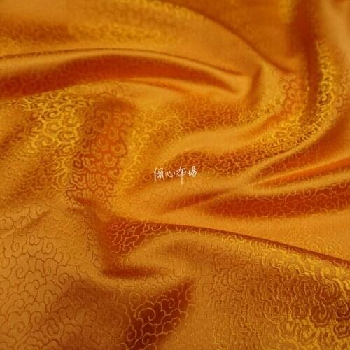 Chinese Classics Brocade jacquard Satin Orange golden yellow silk fabric Satin de soie Satén шелк hanfu cloth DIY patchworkbag