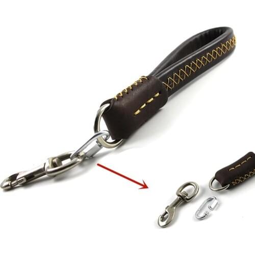 High Quality Genuine Leather Dog Short Leash Lead Padded Handle Heavy Duty Medium & Large Dog Leash with Removable Hook