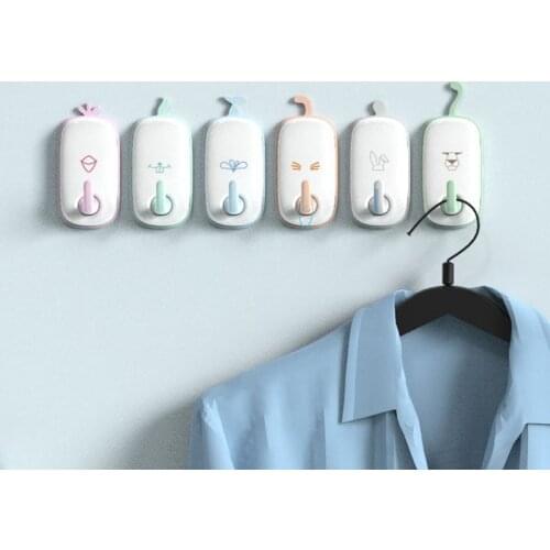 6 Pcs Strong Viscose Non-marking Hole-free Hook Cute Cartoon Style Door Hooks Self-adhesive Kitchen Bathroom Wall Sucker Hangers