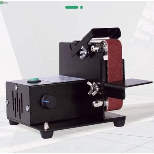 Small mini electric belt machine DIY polishing machine woodworking fixed angle sharpener blade machine desktop grinding machine