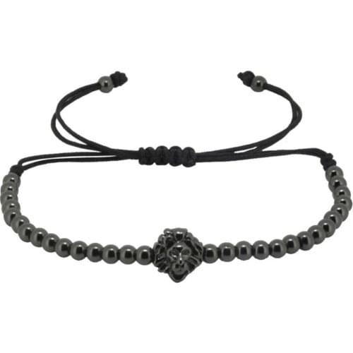 Anil Arjandas Bracelets Men Jewelry Black Cord 4mm CZ Round Ball Brass Beads Braiding Macrame Lion Head Bracelet Femme