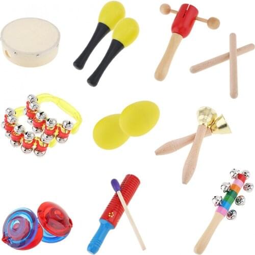 10 Kinds Colorful Musical Instruments Set 6 Inch Drum PercussionToys Mixed for Children Baby Early Education