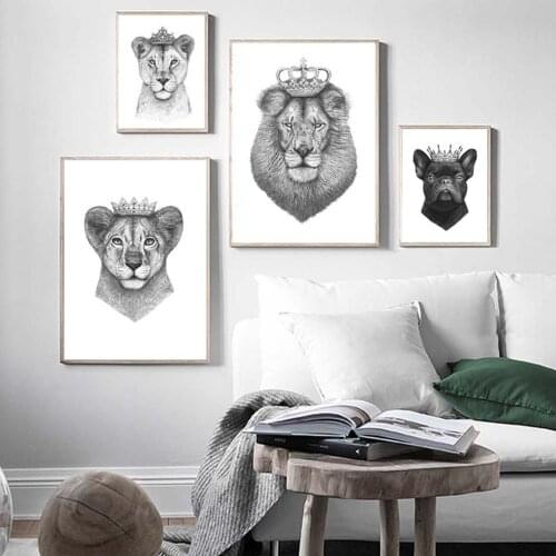 Wall Art Nordic Black White Canvas Paintings Dog Lion Pictures HD Prints Home Decor Poster Minimalist For Living Room Modular