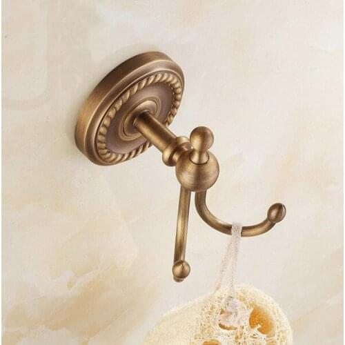 Wall Mounted Vintage Retro Antique Brass Bathroom Towel Coat Hooks Dual Robe Hook Hanger Bathroom Accessory mba270