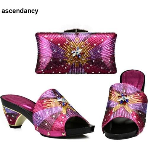 Latest Fuchsia Color African Matching Shoes and Bag Set In Heels High Quality Italian Shoes and Bags To Match Shoes with Bag Set