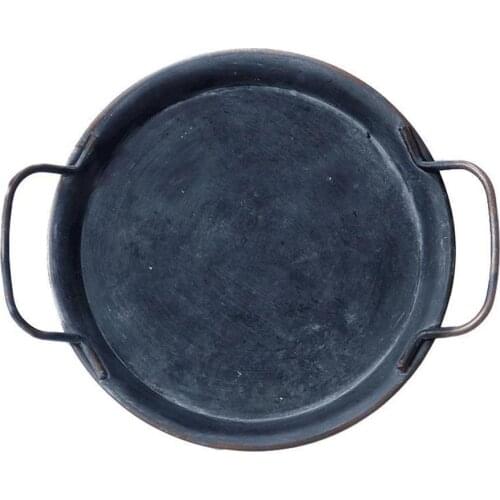 2021 New Retro Metal Plate With Handle Handcrafted Vintage Wrought Home Round Decoration Bread Garden Restaurant Storage Tr L7H8