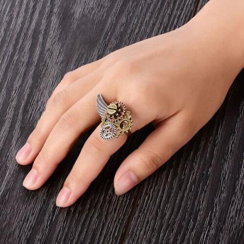 New Steampunk Gears Cool Clock Style Ethnic Rings For Women Vintage Steam Punk Adjustable Jewelry Ring Men Anillos Mujer Gift