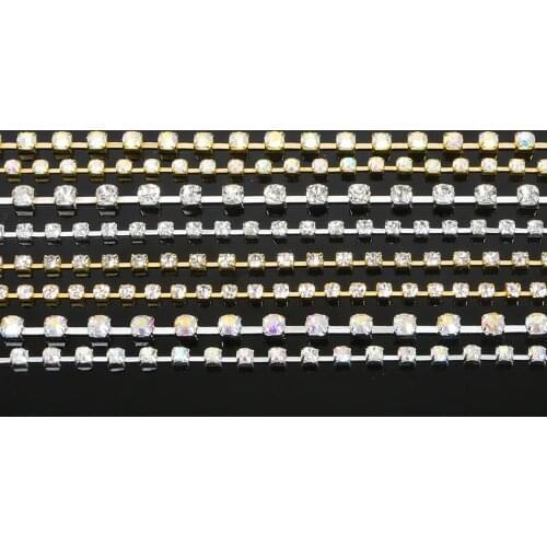 New style 10yards/roll clear crystal SS6-SS18 silver base Apparel Sewing style DIY Beauty accessories rhinestone chain