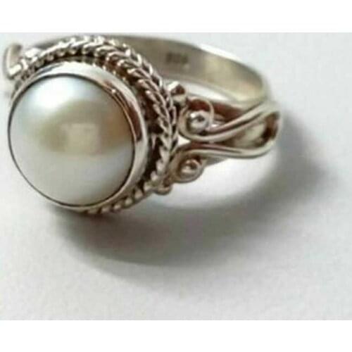 New Engagement Size 6-10 Wedding Jewelry Imitation Pearl Ring silver plated White Antique Women