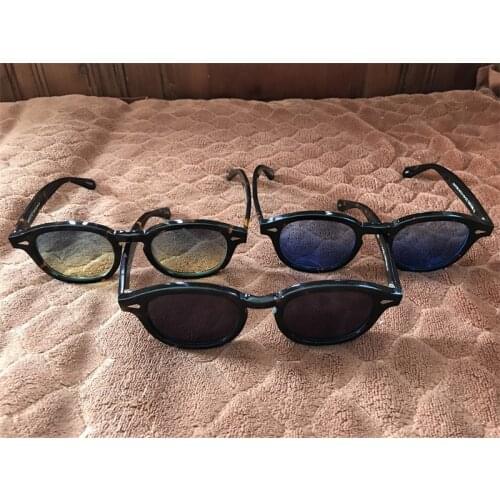 TagFrame Johnny Depp Round Sunglasses Italy Polarized Men Acetate Vintage Sun Glasses With Polariz Lens UV400 Literary Retro